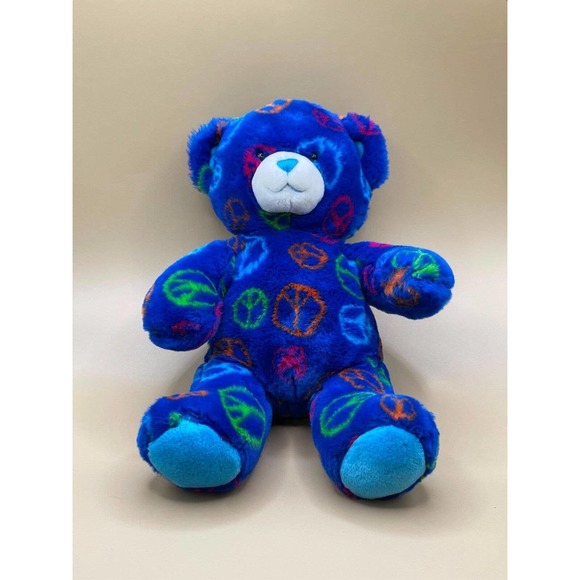 BABW / Build a Bear Workshop Royal Blue PEACE BEAR 13" Plush Stuffed Animal Toy - Picture 1 of 2